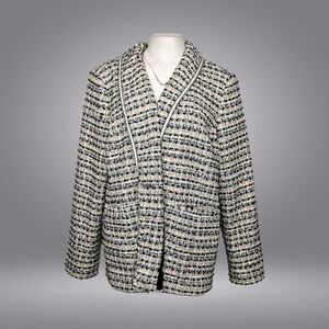 Mizrahi ladies Jacket NWOT med wt- Sz XL Tweed 1 Button Beige/Black/White & Gold